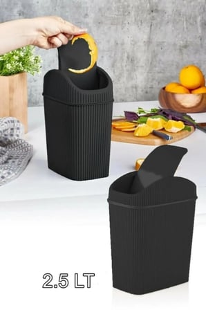Mini 2.5 Lt Mutfak Çöp Kutusu Tezgah Üstü Kapaklı Banyo Çöp Kovası - Tuvale