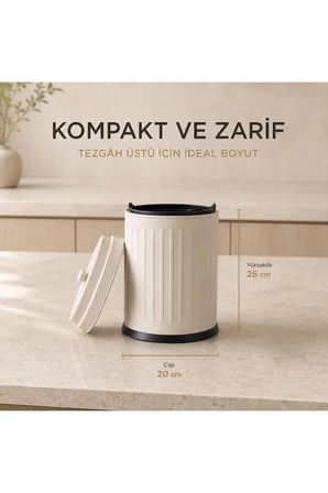 2’li Mutfak Çöp Kovası Seti – Pedallı Büyük Boy & Tezgah Üstü Mini Kova Kre