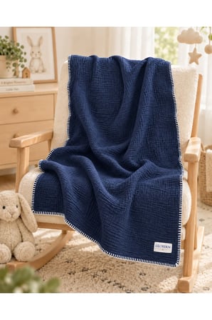 Müslin Bebek Örtü & Battaniye Lacivert – %100 Pamuk 100x140 cm