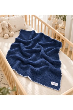 Müslin Bebek Örtü & Battaniye Lacivert – %100 Pamuk 100x140 cm