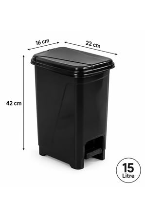 0123-1 Slim Pedallı Çöp Kovası 15 Lt Siyah – Taşıma Kulplu İç Kovalı, Mutfa