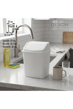 Çizgili Çöp Kovası Banyo Ofis ve Mutfak İçin Click Kapaklı Kova 6 Litre