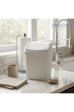 Çizgili Çöp Kovası Banyo Ofis ve Mutfak İçin Click Kapaklı Kova 6 Litre