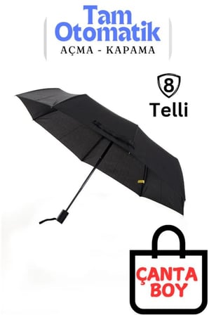 Unisex Siyah Tam Otomatik 8 Telli Dayanıklı Şemsiye