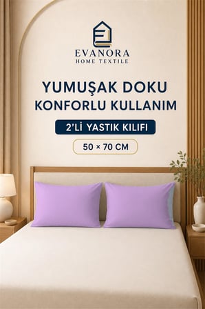 Evanora Riva Serisi Lila 2'li Yastık Kılıfı Seti 50 x 70 cm