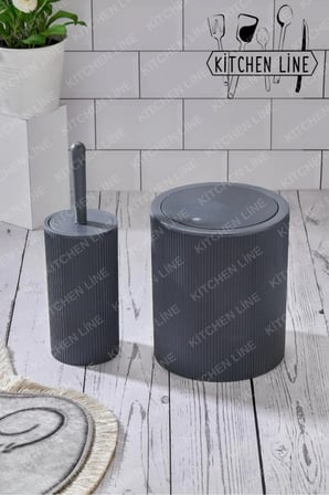 Yuvarlak Çöp Kovası & Yuvarlak Tuvalet Fırçası Seti Ikili Banyo Seti Koyu G