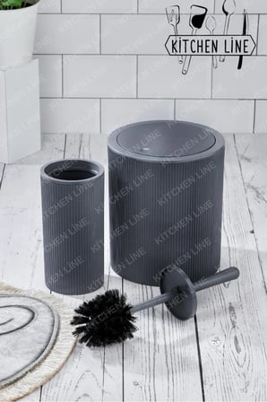 Yuvarlak Çöp Kovası & Yuvarlak Tuvalet Fırçası Seti Ikili Banyo Seti Koyu G
