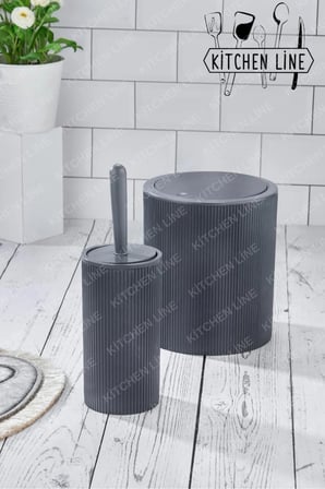 Yuvarlak Çöp Kovası & Yuvarlak Tuvalet Fırçası Seti Ikili Banyo Seti Koyu G