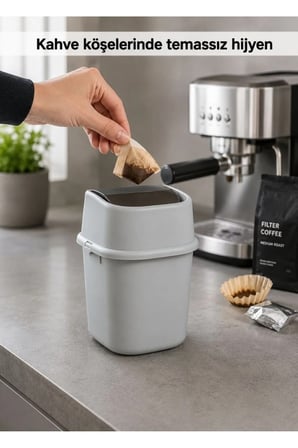 Gri Çöp Yut Tezgah Üstü Çöp Kovası 3 L - Inox ve Gri Mutfak Uyumlu Mini Sal