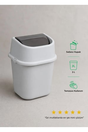 Gri Çöp Yut Tezgah Üstü Çöp Kovası 3 L - Inox ve Gri Mutfak Uyumlu Mini Sal