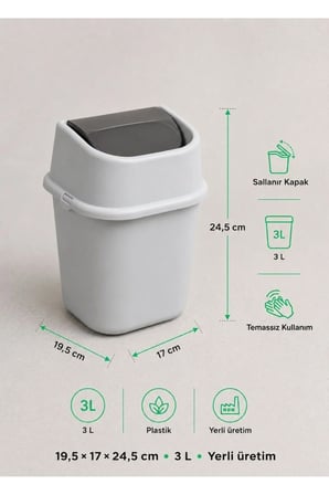 Gri Çöp Yut Tezgah Üstü Çöp Kovası 3 L - Inox ve Gri Mutfak Uyumlu Mini Sal