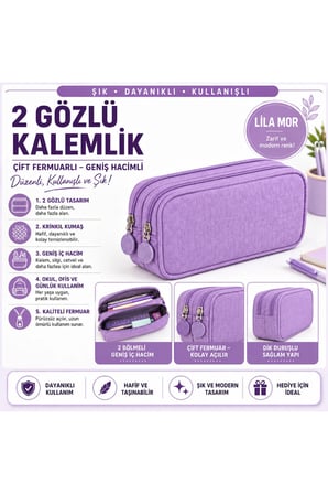 Şık Çift Fermuarlı 2 Gözlü Kalemlik, Pratik ve Modern Tasarım