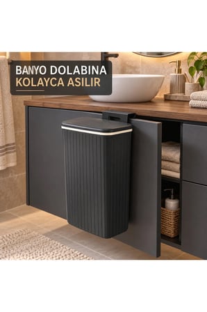 Dolap Kapağına Asılan Çöp Kovası Çift Yönlü Kapaklı Mutfak Banyo Askılı Çöp