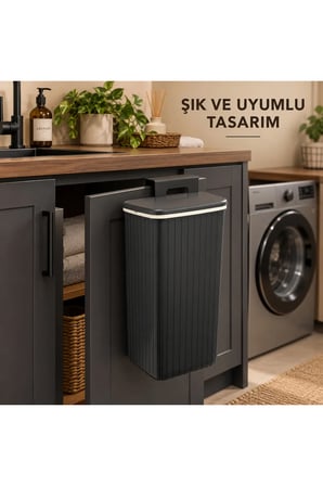 Dolap Kapağına Asılan Çöp Kovası Çift Yönlü Kapaklı Mutfak Banyo Askılı Çöp