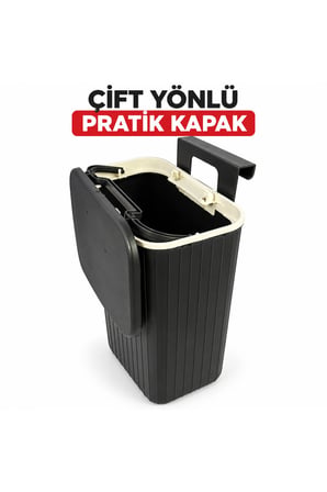 Dolap Kapağına Asılan Çöp Kovası Çift Yönlü Kapaklı Mutfak Banyo Askılı Çöp