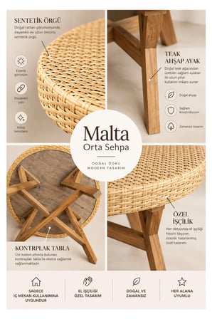 Bali El Yapımı Teak Ayaklı Orta Sehpa 70cm