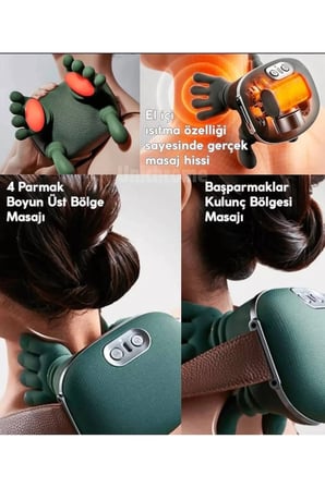 Şarjlı El Hisseli Masaj Aleti, Isıtmalı, Boyun ve Sırt Destekli, Hediye Paketi
