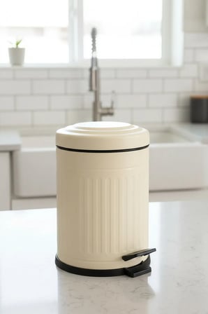 Vintage Serisi Amortisör Kapaklı 5 Litre Vintage Krem Çöp Kovası Pedallı Ba