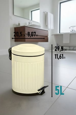 Vintage Serisi Amortisör Kapaklı 5 Litre Vintage Krem Çöp Kovası Pedallı Ba