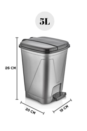 5 Litre Koyu Gri Kare Pedallı Çöp Kovası - Mutfak Tezgah Üstü, Banyo Ve Ofi