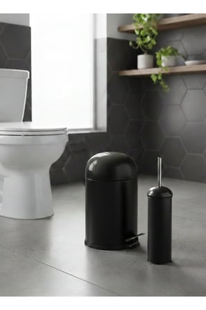 Metal Bon Kapak Amörtisörlü 5 LT Siyah Çöp Kovası Tuvalet Fırçası Banyo Set