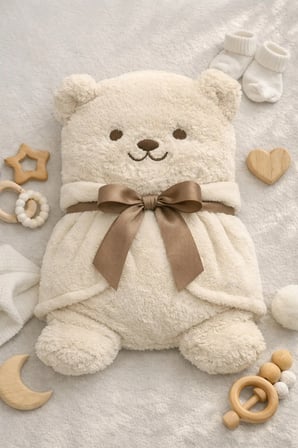 Ayıcık Figürlü Peluş Bebek Battaniyesi 90x100 cm – Yumuşak Bebek Battaniyes