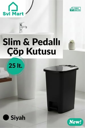 25 Litre Slim & Pedallı Plastik Çöp Kovası Çöp Kutusu İç Kovasız Sistem