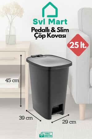 25 Litre Slim & Pedallı Plastik Çöp Kovası Çöp Kutusu İç Kovasız Sistem