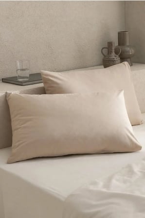 %100 Pamuk Penye Fermuarlı Yastık Kılıfı 2'li Paket Bej 50x70 cm