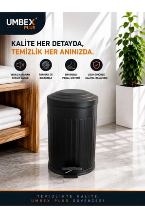 5 LT VINTAGE AMORTİSÖRLÜ SİYAH RENK YAVAŞ KAPANIR ÇÖP KOVASI BANYO VE MUTFA