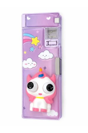 Renkli Unicorn Desenli Çift Taraflı Çok Fonksiyonlu Plastik Kalemlik