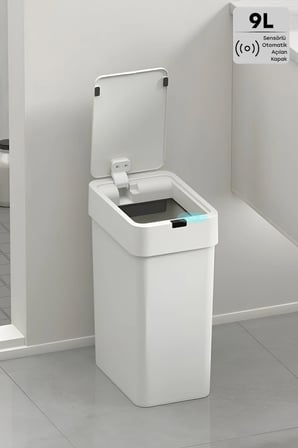 Sensörlü Otomatik Kapak Açan Slim Çöp Kovası Dar Alana Sığan Banyo Tuvalet