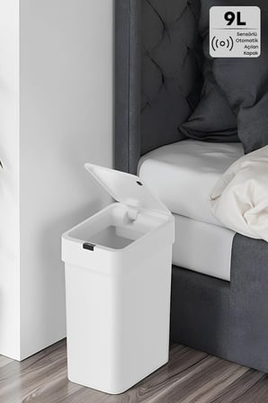 Sensörlü Otomatik Kapak Açan Slim Çöp Kovası Dar Alana Sığan Banyo Tuvalet