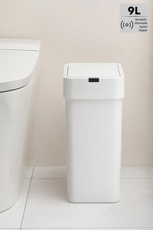 Sensörlü Otomatik Kapak Açan Slim Çöp Kovası Dar Alana Sığan Banyo Tuvalet