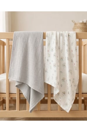 2'li Bebek Müslin Örtü 80x80 cm %100 Pamuk – Tek Katlı Müslin Battaniye, Ku