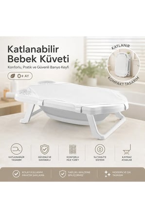 Bebek Küveti 33 LİTRE Katlanabilir File Hediyeli 2Li Set Uf Gri