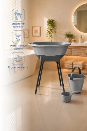 Elegant Yenidoğan Ayaklı Bebek Banyo Küvet Seti Soft Gri
