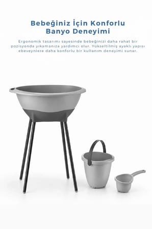 Elegant Yenidoğan Ayaklı Bebek Banyo Küvet Seti Soft Gri