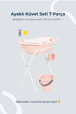 Ayaklı Banyo Seti 7 Parça Pembe