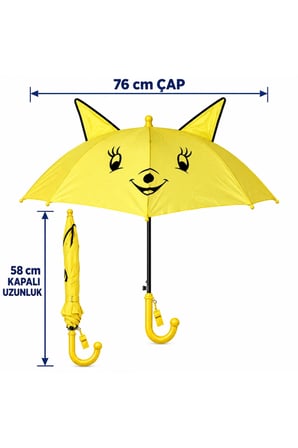 Sevimli Figürlü Düdüklü Çocuk Şemsiyesi 76 cm Çap