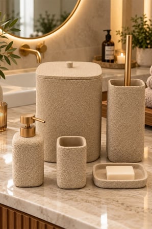 Laduree Beige 5 Parça Banyo Aksesuar Seti