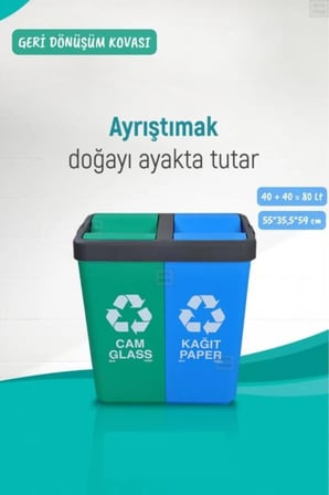 Geri Dönüşüm Kutusu Cam Kağıt Geri Dönüşüm Kovası Yeşil Mavi 80 Litre