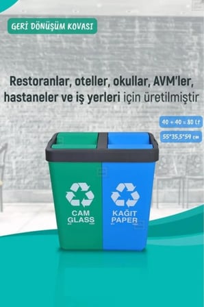 Geri Dönüşüm Kutusu Cam Kağıt Geri Dönüşüm Kovası Yeşil Mavi 80 Litre