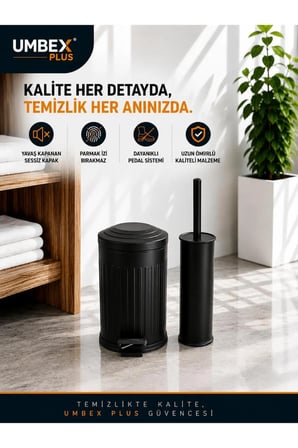 VİNTAGE SİYAH SET AMORTİSÖRLÜ YAVAŞ KAPANIR ÇÖP KOVASI FIRCA 5 LT