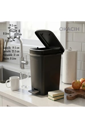 Plastik Pedallı Çöp Kovası 8 Lt - Tezgâh Altı ve Banyo İçin İç Kovalı Çöp K