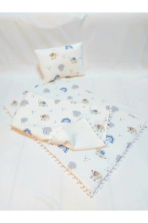 Bebek Alt Açma Minderi Müslin Pikeli 3 lü Set Minder Battaniye Yastık,Bebek