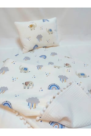 Bebek Alt Açma Minderi Müslin Pikeli 3 lü Set Minder Battaniye Yastık,Bebek