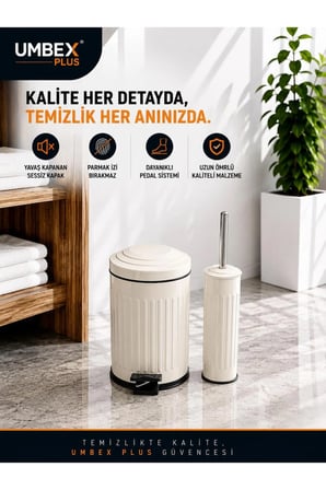 VİNTAGE KREM SET AMORTİSÖRLÜ YAVAŞ KAPANIR ÇÖP KOVASI FIRCA 5 LT