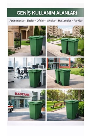1 adet 120 Lt Tekerlekli Çöp Konteyneri Yeşil Plastik Çöp Kovası Bahçe site