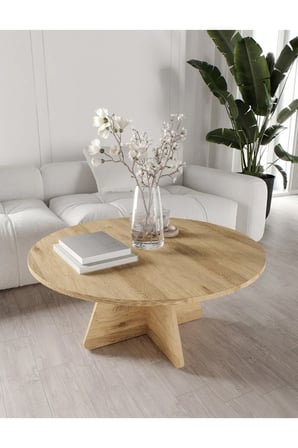 Mush 90cm Orta Sehpa - Beyaz, Ceviz, Meşe, Traverten Desenli